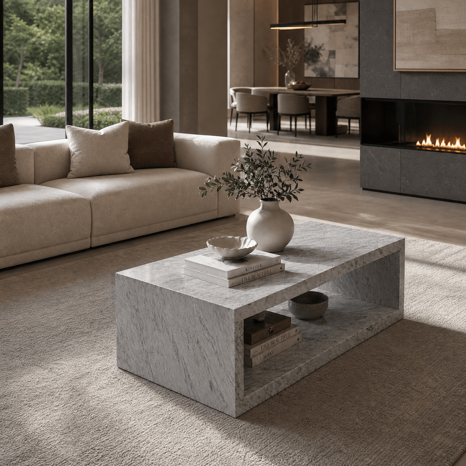 Italian Carrara White Marble Coffee Table – Polished Finish - Art and craft furniture