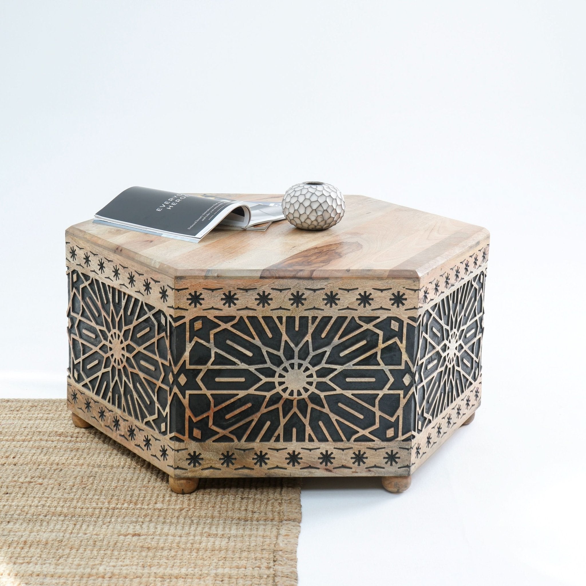 IVORY-BLACK CNC DESIGN BLACK COFFEE TABLE - Art and craft furniture