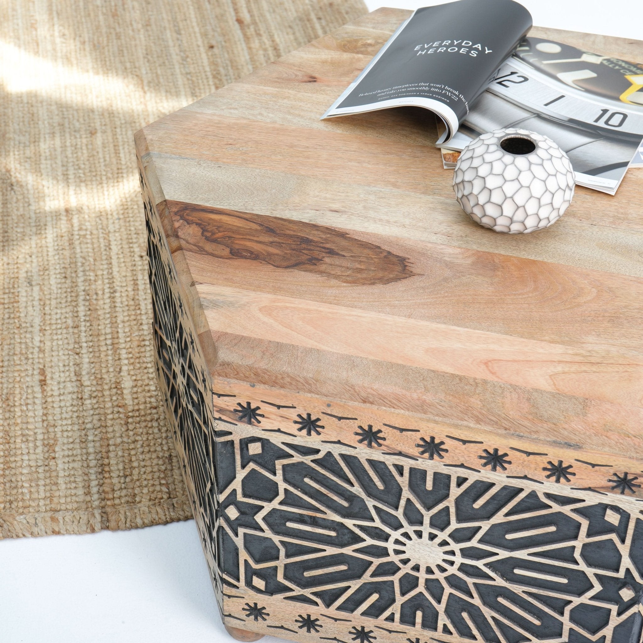 IVORY-BLACK CNC DESIGN BLACK COFFEE TABLE - Art and craft furniture