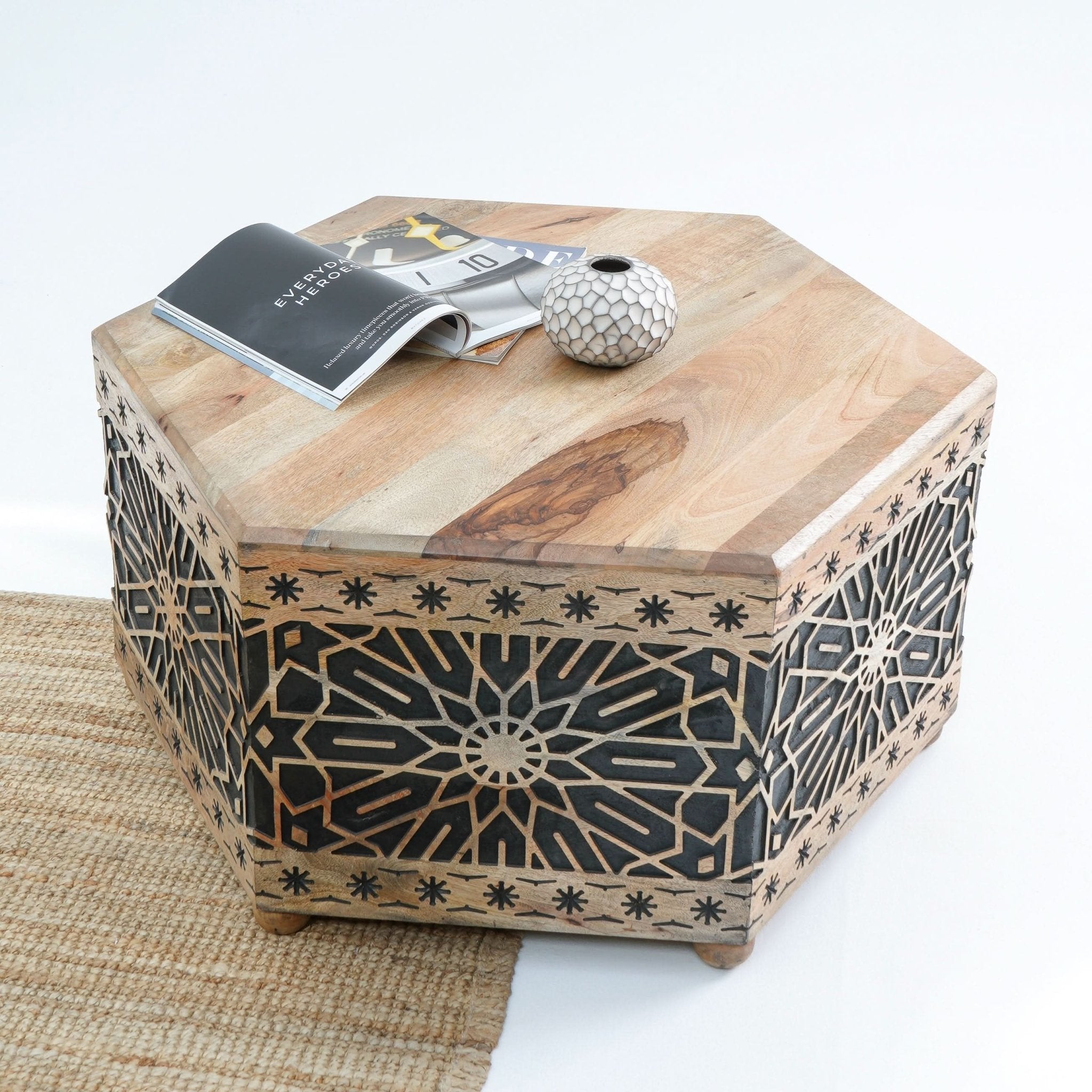 IVORY-BLACK CNC DESIGN BLACK COFFEE TABLE - Art and craft furniture