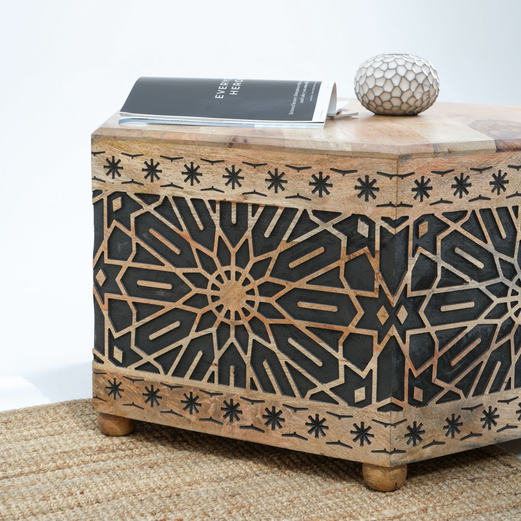 IVORY-BLACK CNC DESIGN BLACK COFFEE TABLE - Art and craft furniture