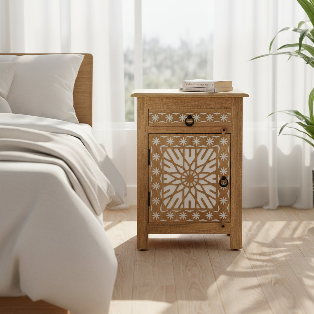 IVORY CNC DESIGN NIGHTSTAND TABLE - Art and craft furniture
