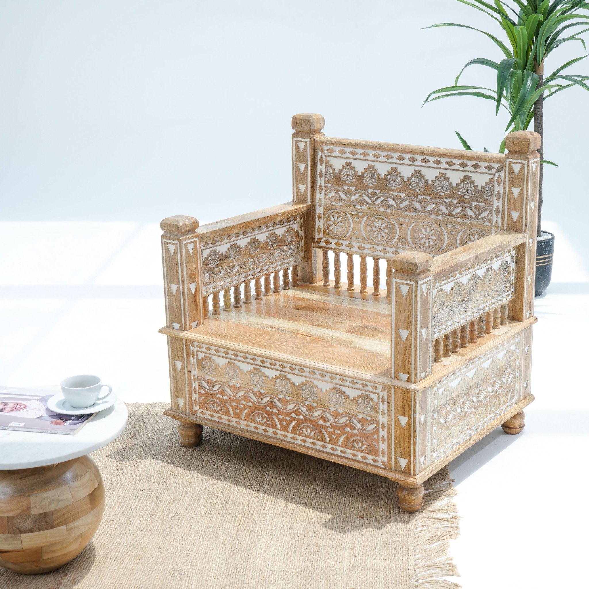 IVORY CNC DESIGN SINGLE SEATER SOFA - Art and craft furniture