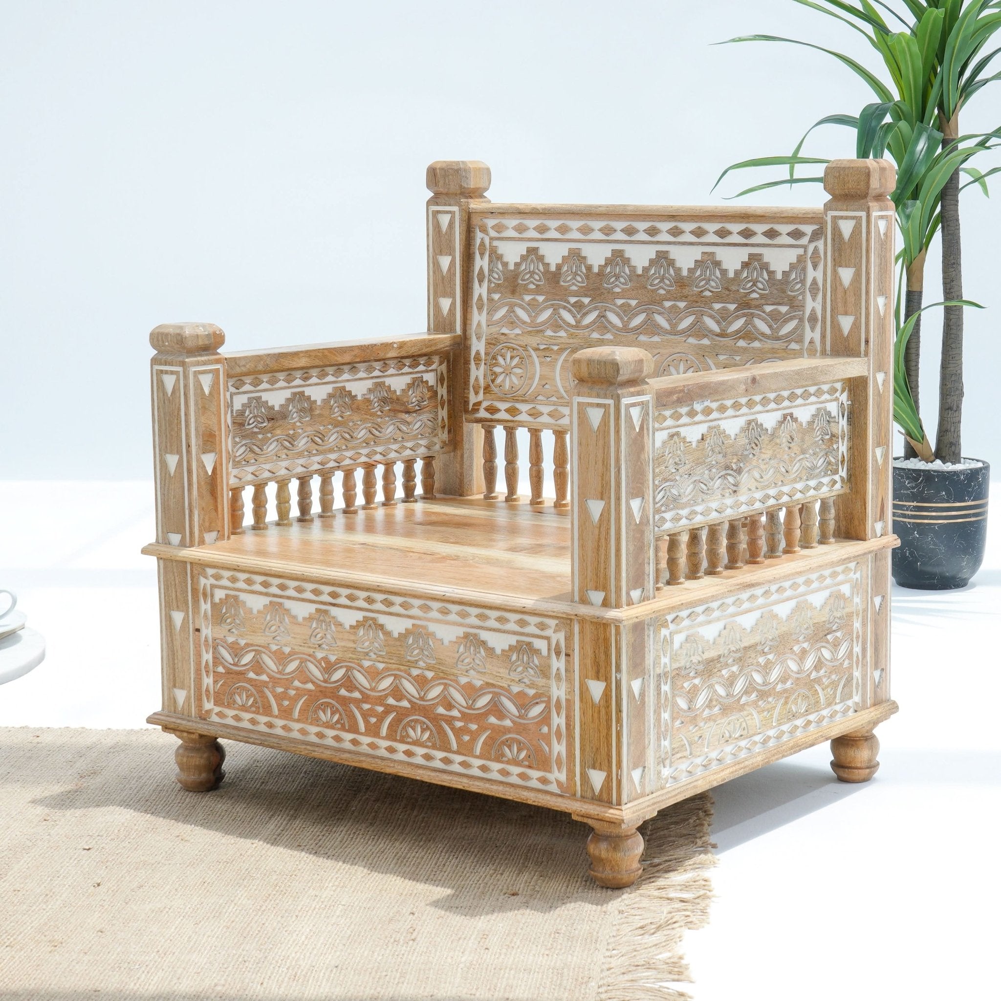 IVORY CNC DESIGN SINGLE SEATER SOFA - Art and craft furniture