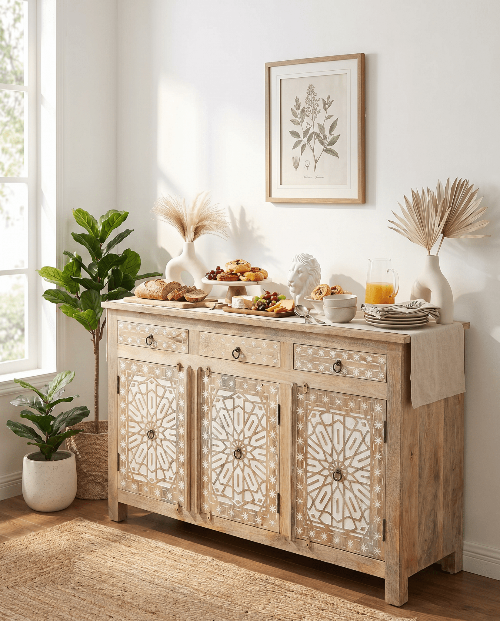 IVORY CNC DESIGN THREE DOOR THREE DRAWER SIDEBOARD - Art and craft furniture