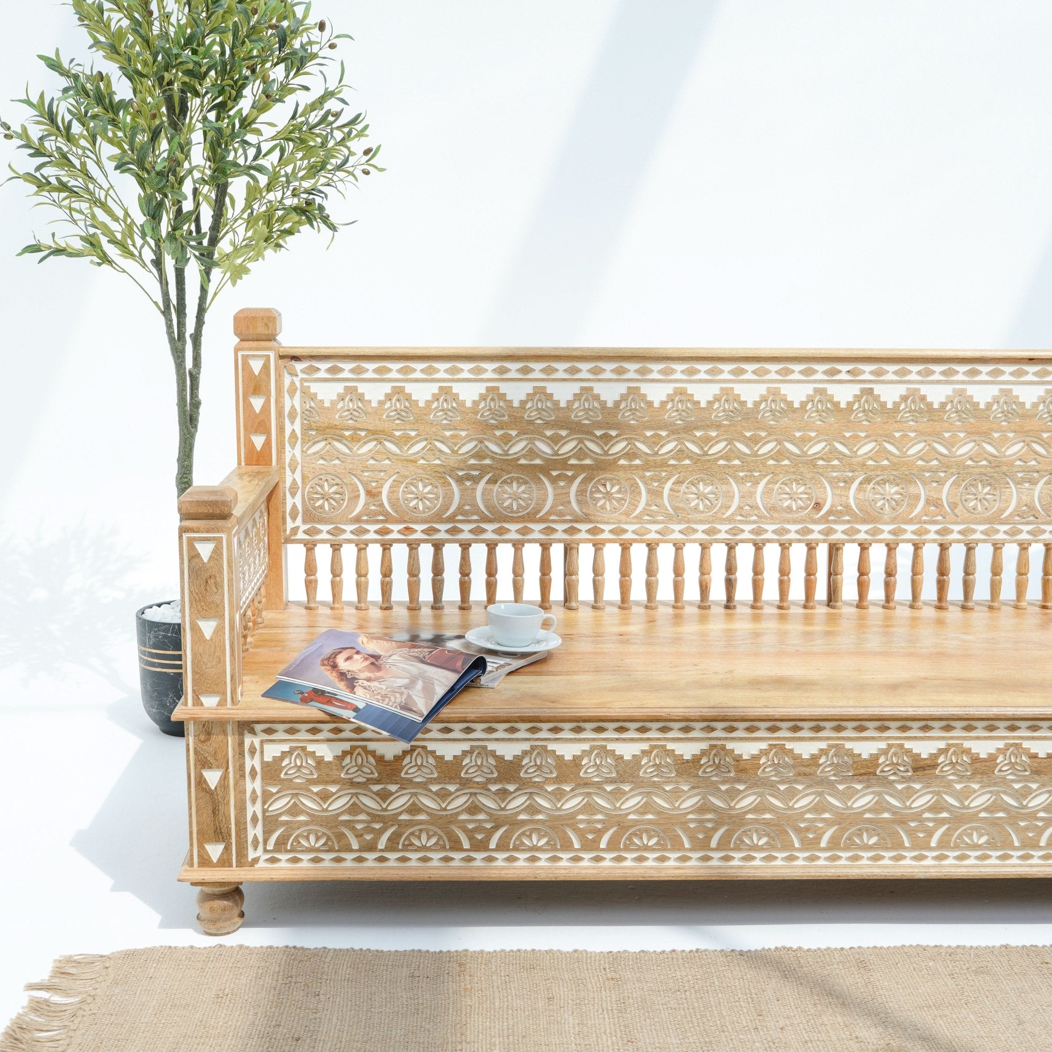IVORY CNC DESIGN THREE-SEATER SOFA - Art and craft furniture