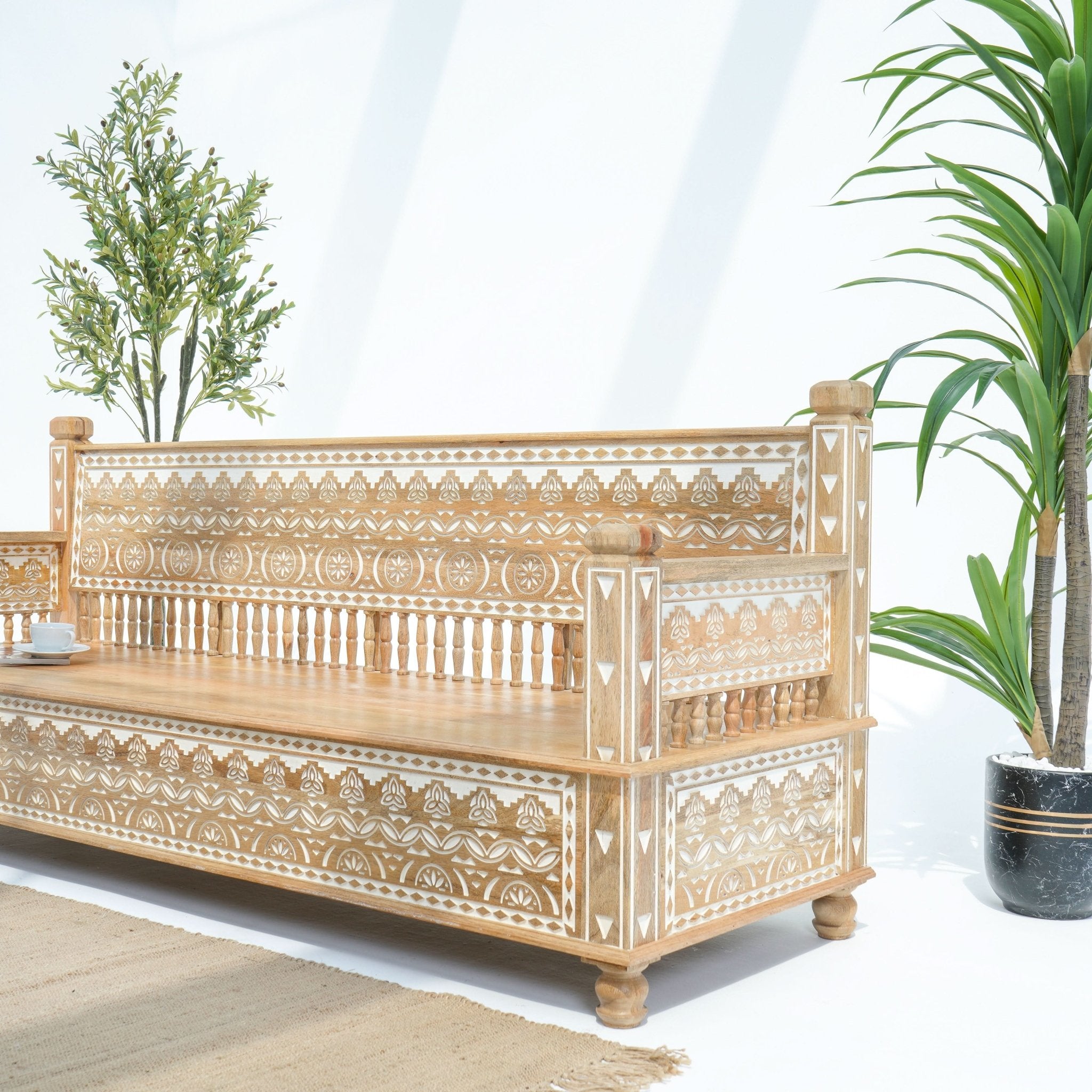 IVORY CNC DESIGN THREE-SEATER SOFA - Art and craft furniture
