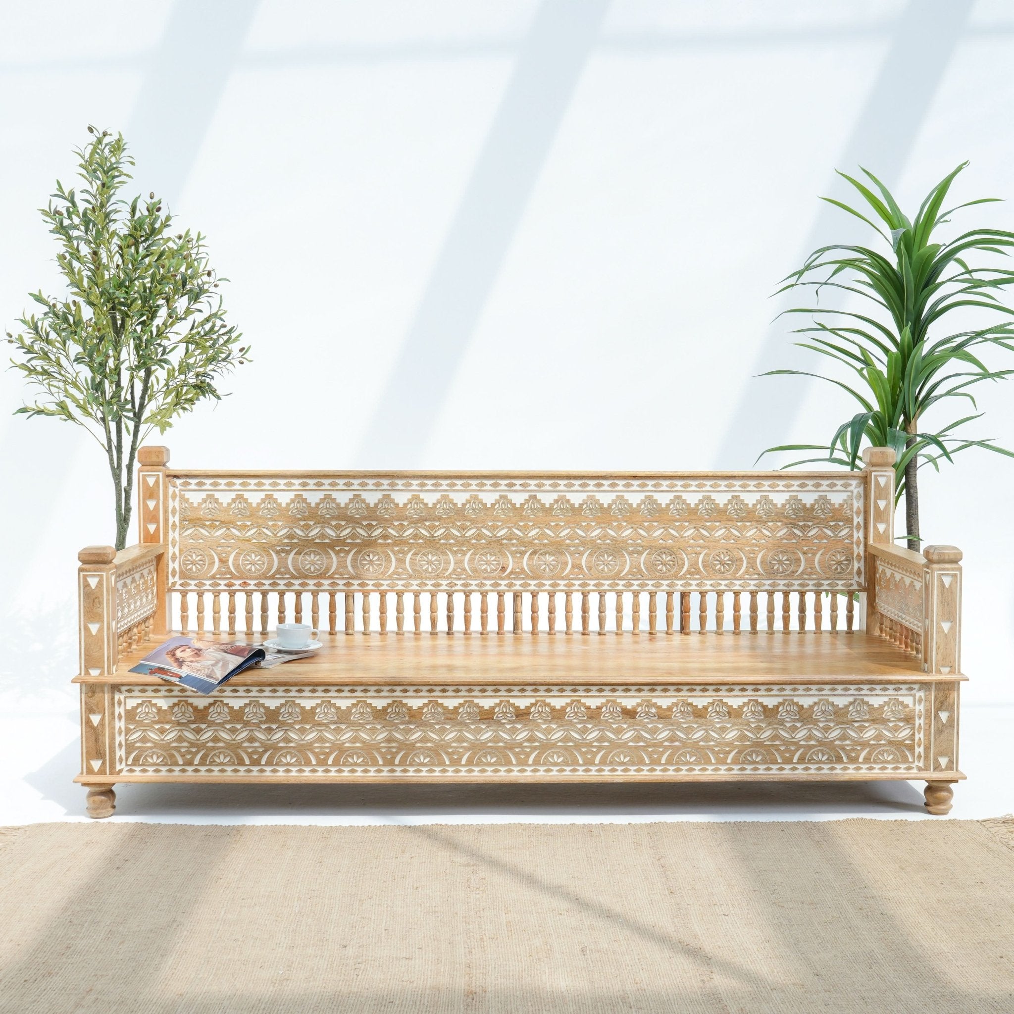 IVORY CNC DESIGN THREE-SEATER SOFA - Art and craft furniture