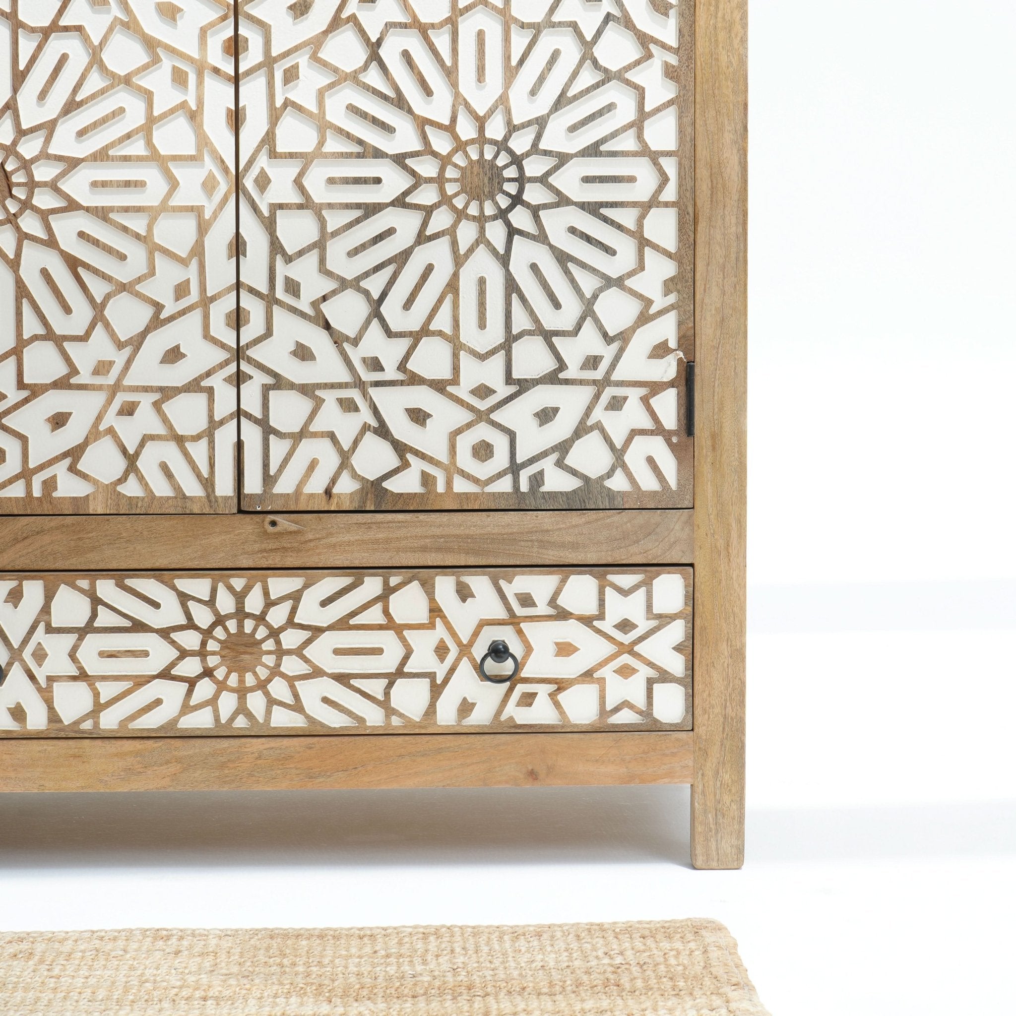 IVORY CNC DESIGN TWO DOOR AND ONE DRAWER CABINET - Art and craft furniture