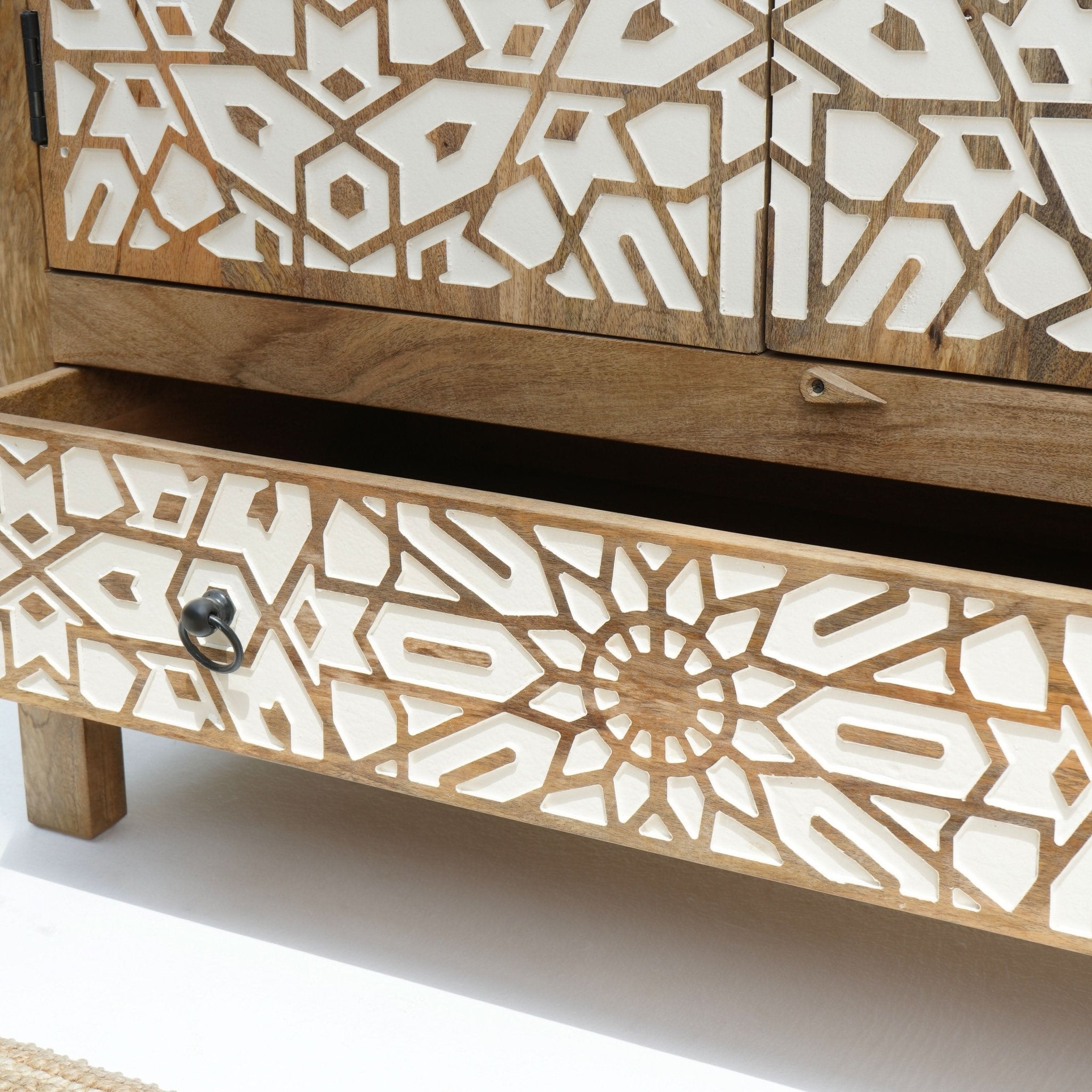 IVORY CNC DESIGN TWO DOOR AND ONE DRAWER CABINET - Art and craft furniture