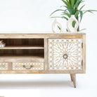 IVORY CNC DESIGN TWO DOOR TWO DRAWER TV STAND - Art and craft furniture