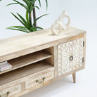 IVORY CNC DESIGN TWO DOOR TWO DRAWER TV STAND - Art and craft furniture