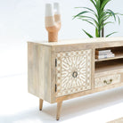 IVORY CNC DESIGN TWO DOOR TWO DRAWER TV STAND - Art and craft furniture