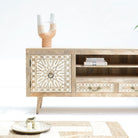 IVORY CNC DESIGN TWO DOOR TWO DRAWER TV STAND - Art and craft furniture