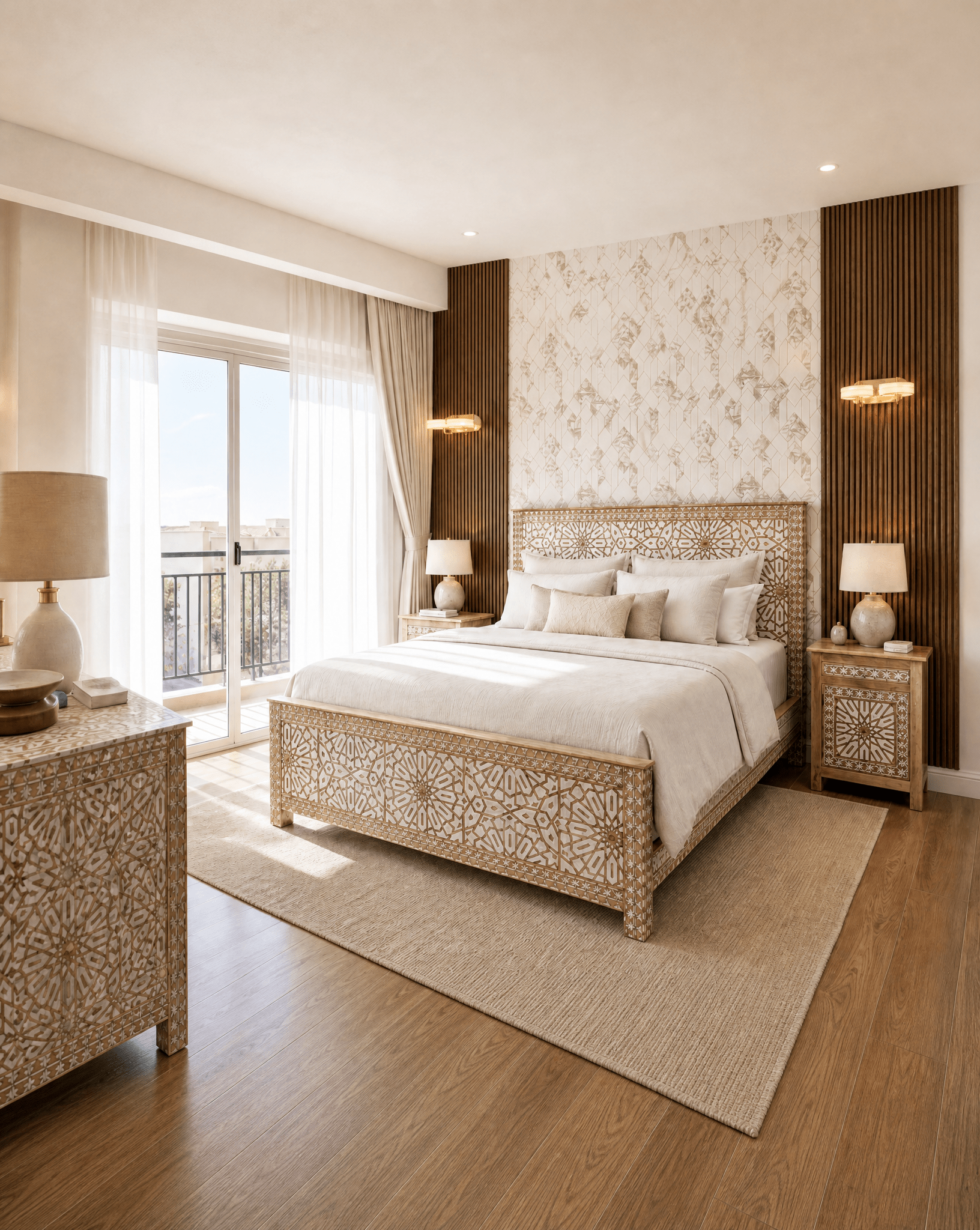 IVORY CNC MANGO WOOD BED - Art and craft furniture