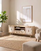 Ivory cnc Mango Wood TV Stand - Art and craft furniture