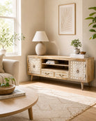 Ivory cnc Mango Wood TV Stand - Art and craft furniture