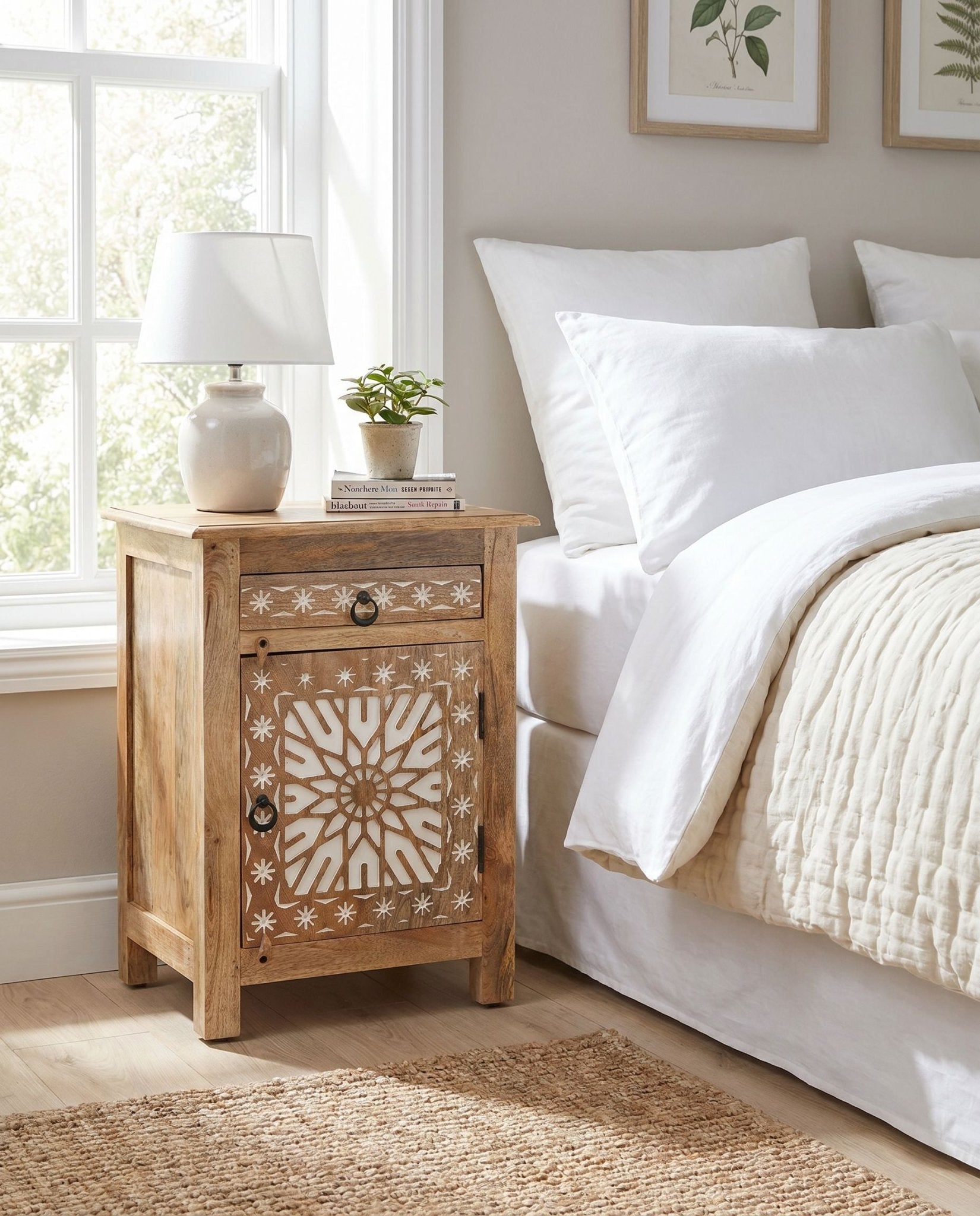 Ivory Mango Wood Nightstand - Art and craft furniture