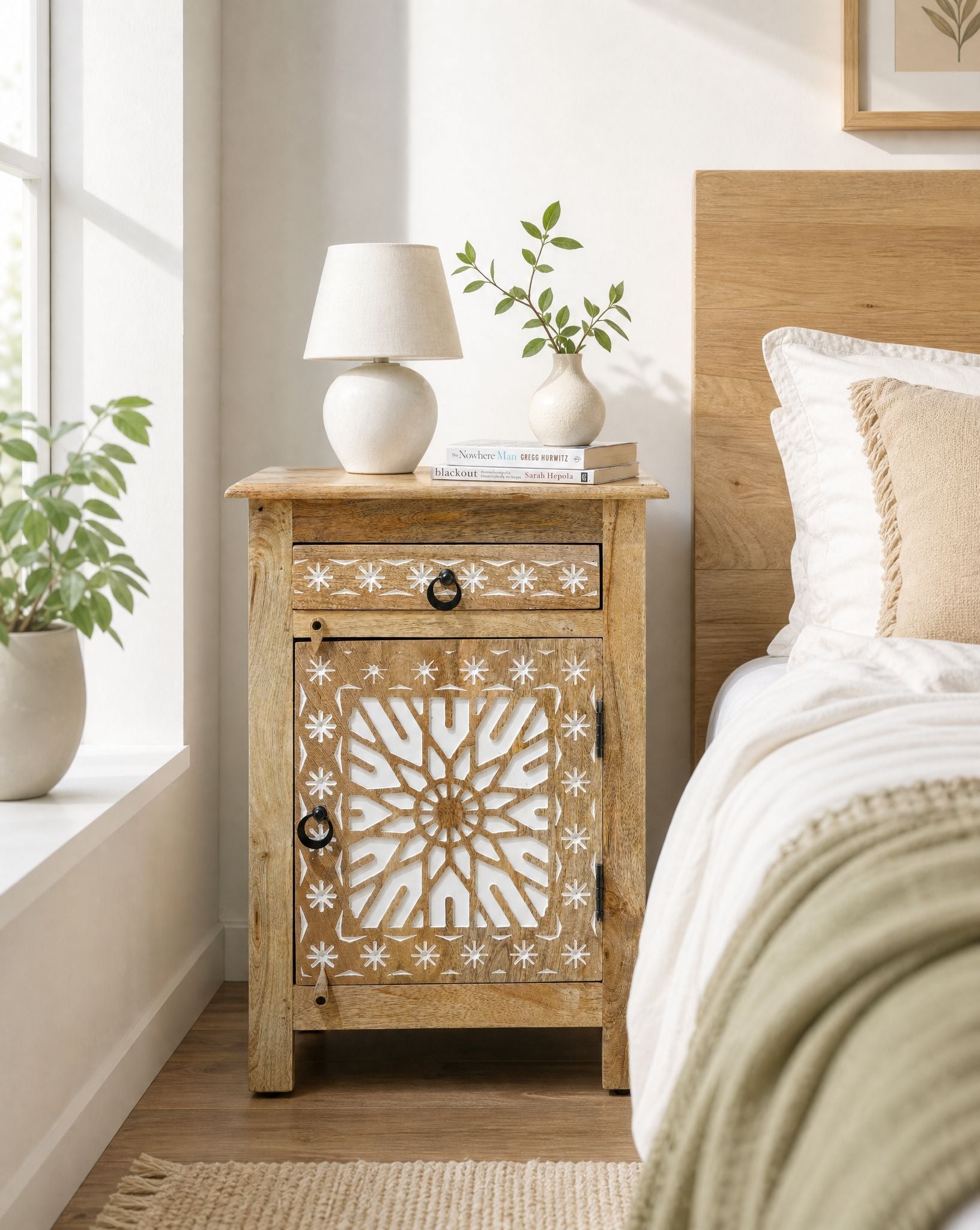 Ivory Mango Wood Nightstand - Art and craft furniture