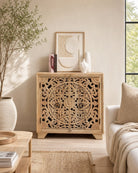 Karigar Carved 2 Door Sideboard Cabinet - Art and craft furniture