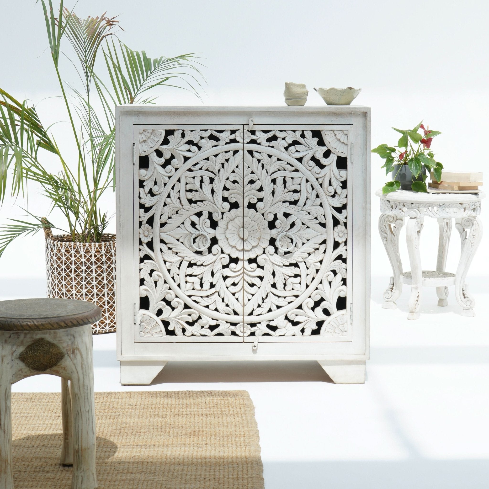 KARIGAR CARVED TWO DOOR SIDEBOARD - Art and craft furniture