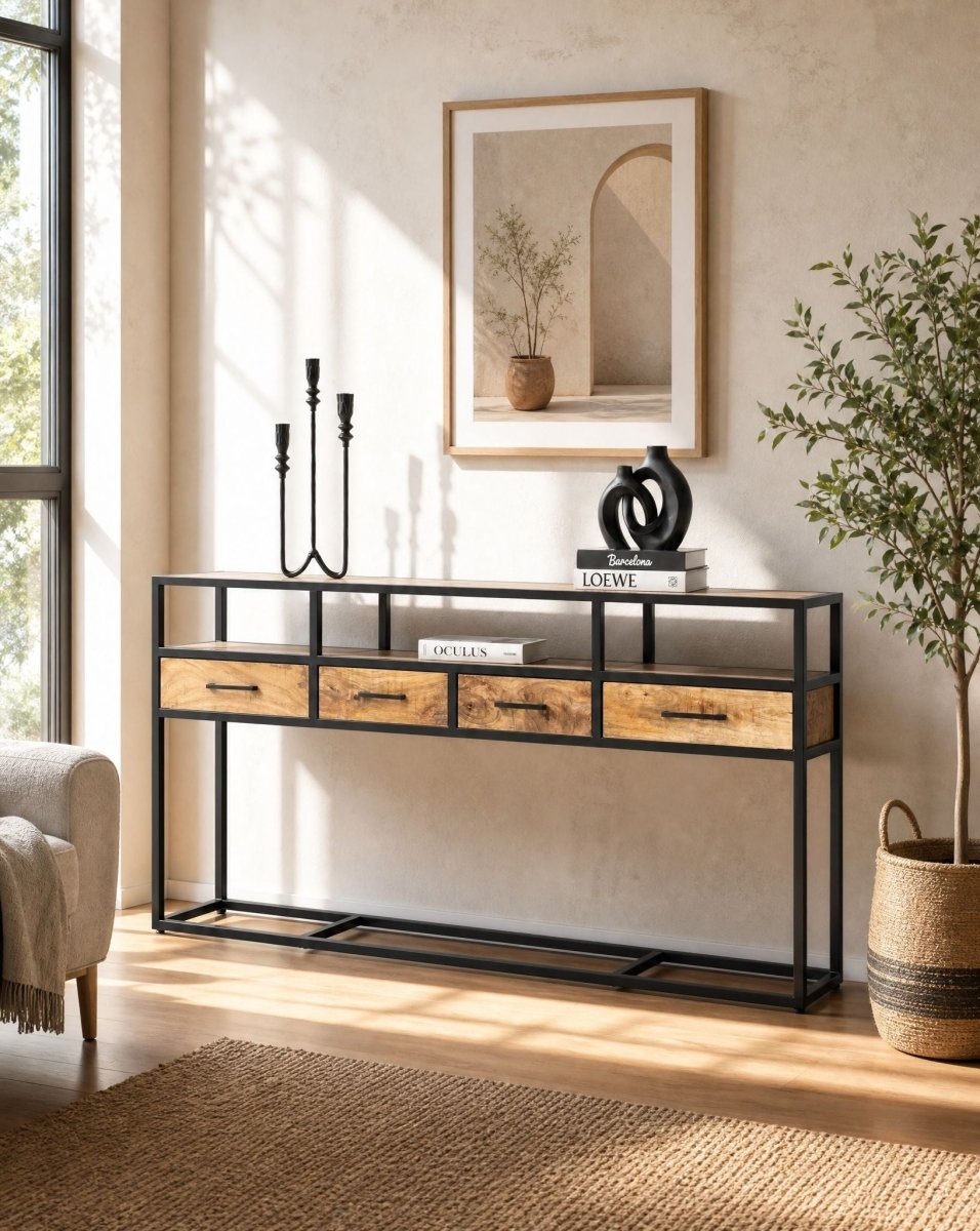 Linea Iron Four Drawer Console Table - Art and craft furniture