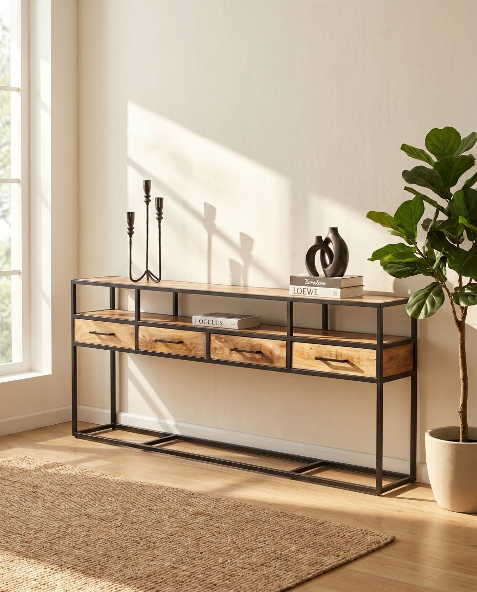 Linea Iron Four Drawer Console Table - Art and craft furniture