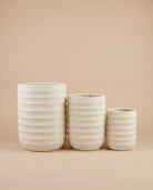Linen Off White Groove Fiber Cement Pot - Art and craft furniture