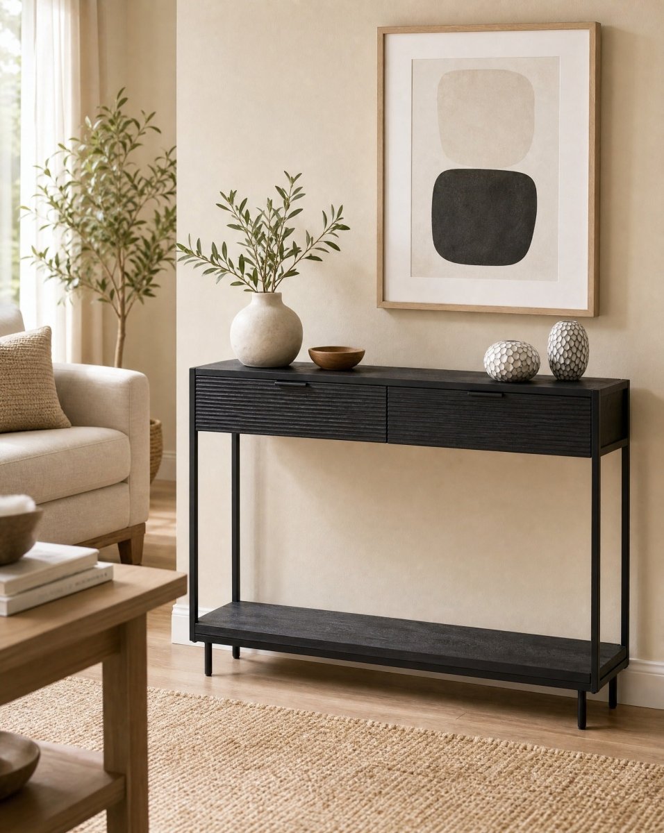Linwood 2 Drawer Black Console Table - Art and craft furniture