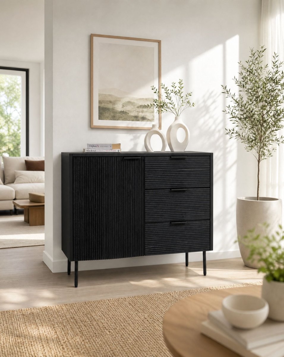 Linwood Black 1 Door 3 Drawer Sideboard - Art and craft furniture