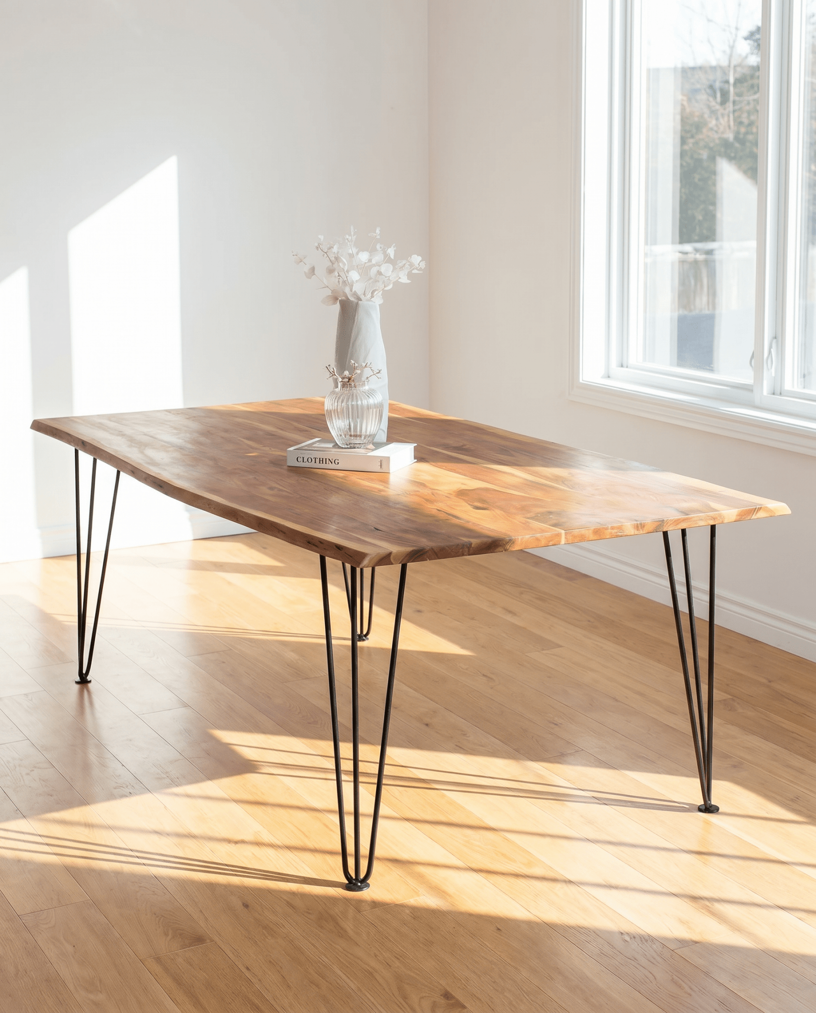 LIVE-EDGE ACACIA WOOD HAIR PIN LEG DINING TABLE - Art and craft furniture