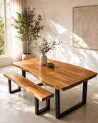 LIVE-EDGE ACACIA WOOD U LEG DINING TABLE - Art and craft furniture
