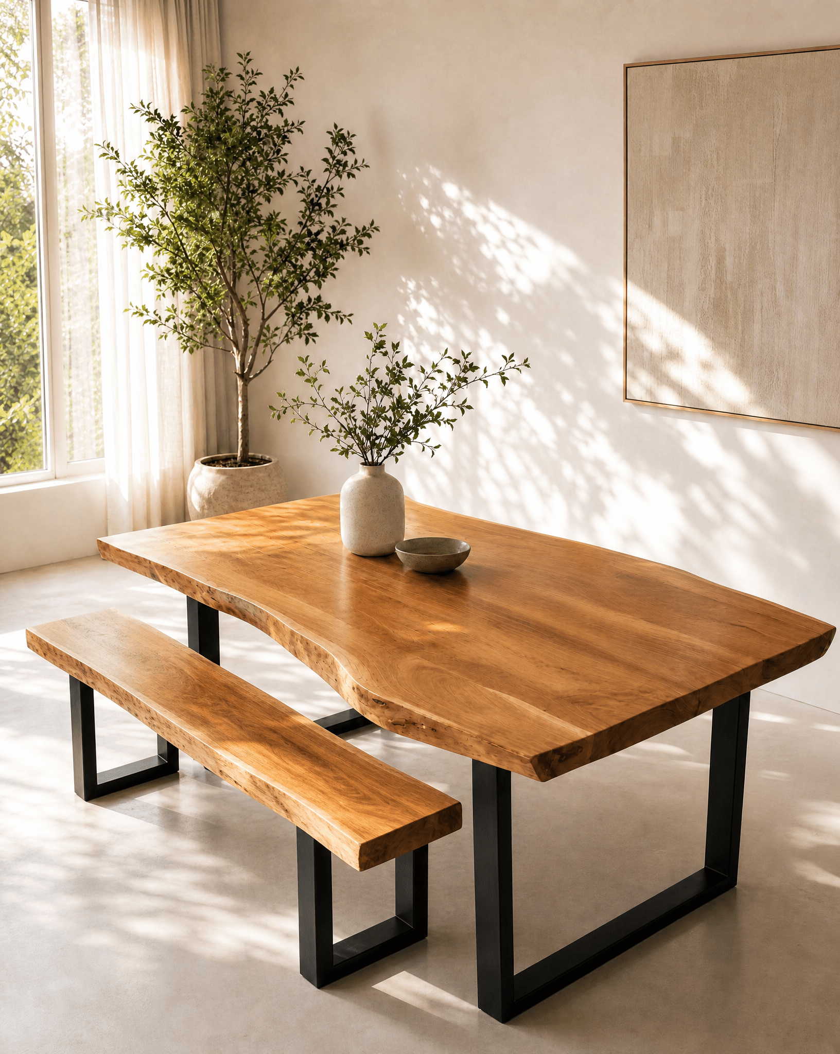 LIVE-EDGE ACACIA WOOD U LEG DINING TABLE - Art and craft furniture