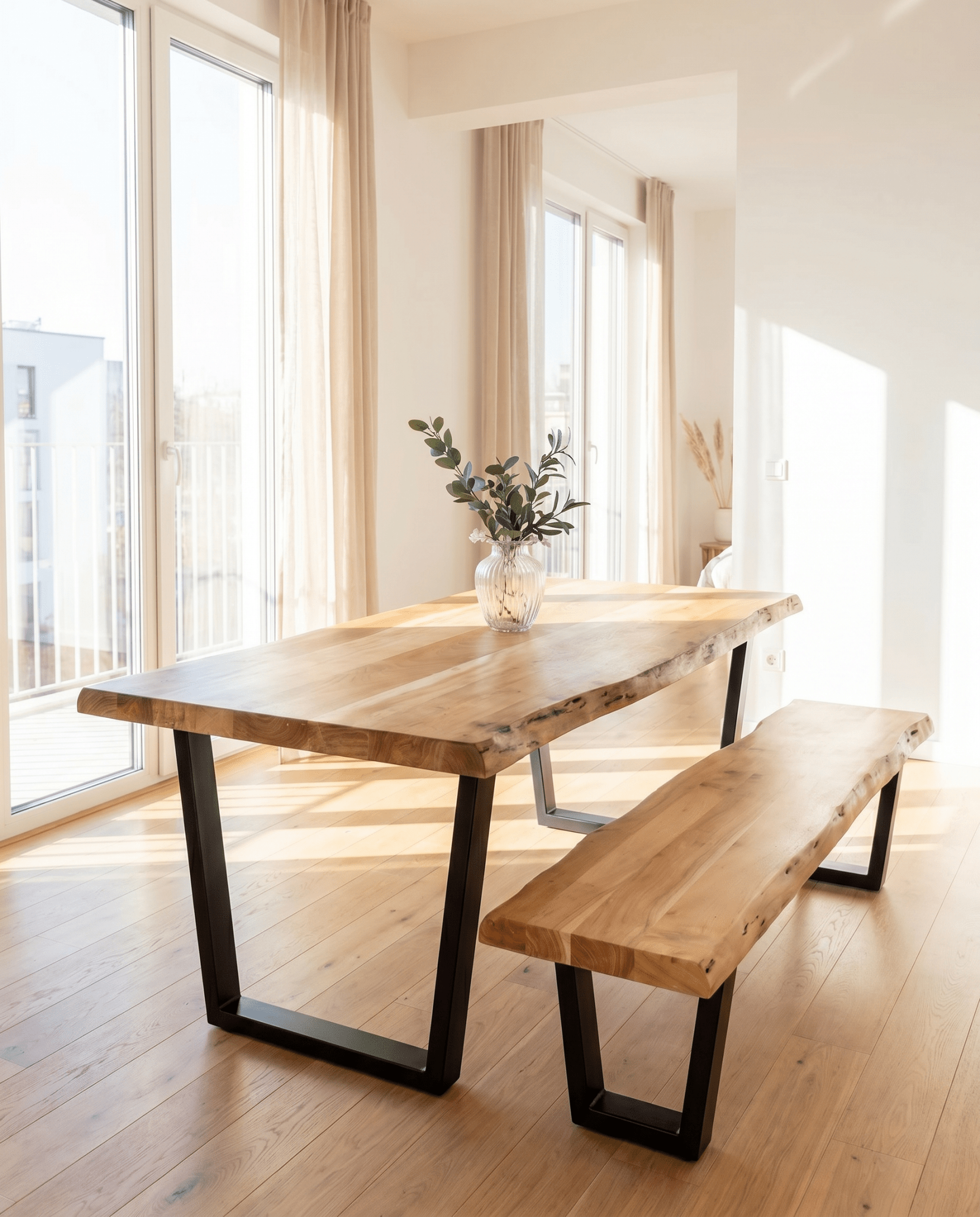 LIVE-EDGE ACACIA WOOD V LEG DINING TABLE - Art and craft furniture