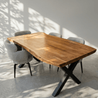 LIVE-EDGE ACACIA WOOD X LEG DINING TABLE - Art and craft furniture