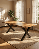 LIVE-EDGE ACACIA WOOD X LEG DINING TABLE - Art and craft furniture