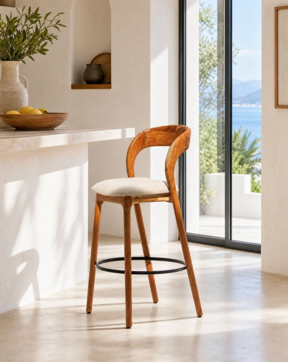 Liveadge Acacia Wood Fabric Bar Stool - Art and craft furniture
