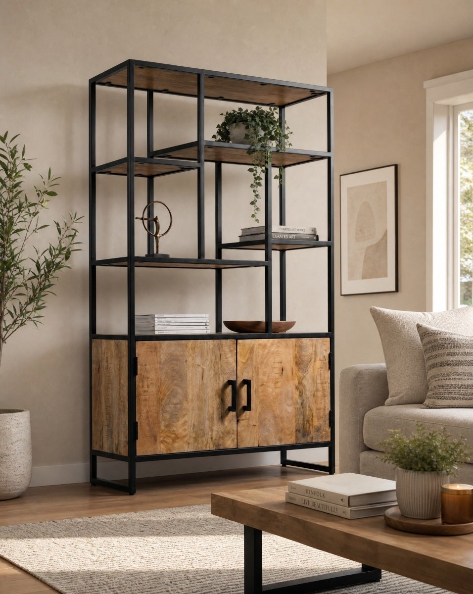 Lunora Industrial Two Door Bookshelf - Art and craft furniture