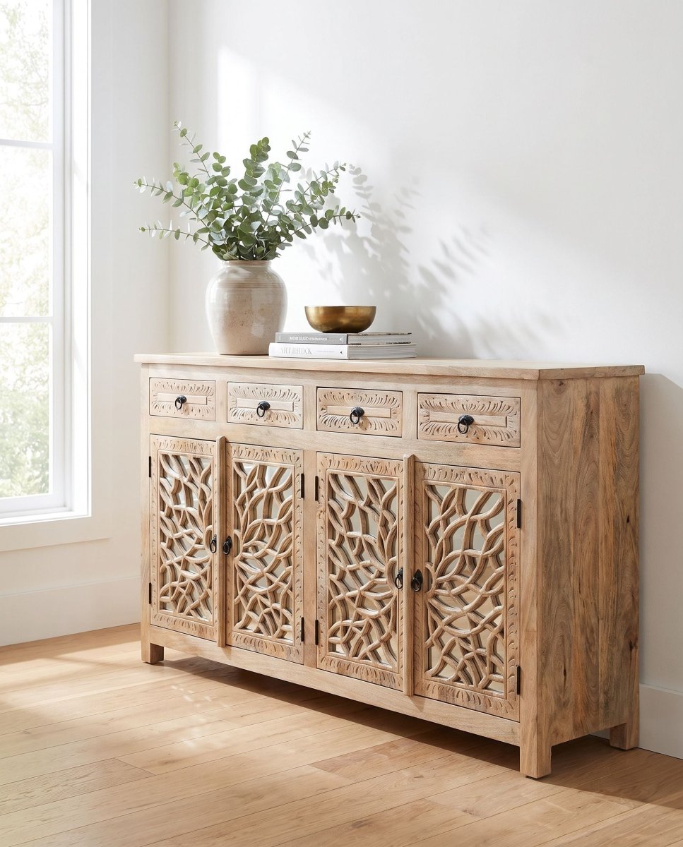Lustre Wooden 4 Door & 4 Drawer Sideboard - Art and craft furniture