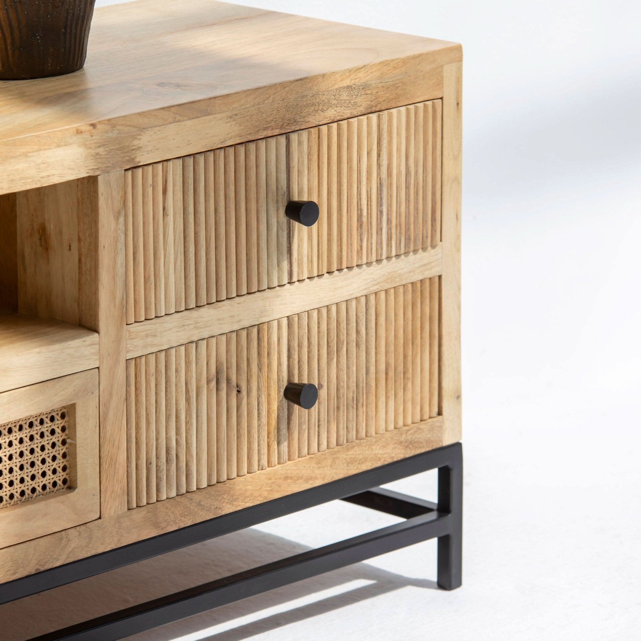 LUWIN WDN FOUR DRAWER TWO CANE DRAWER TV STAND - Art and craft furniture