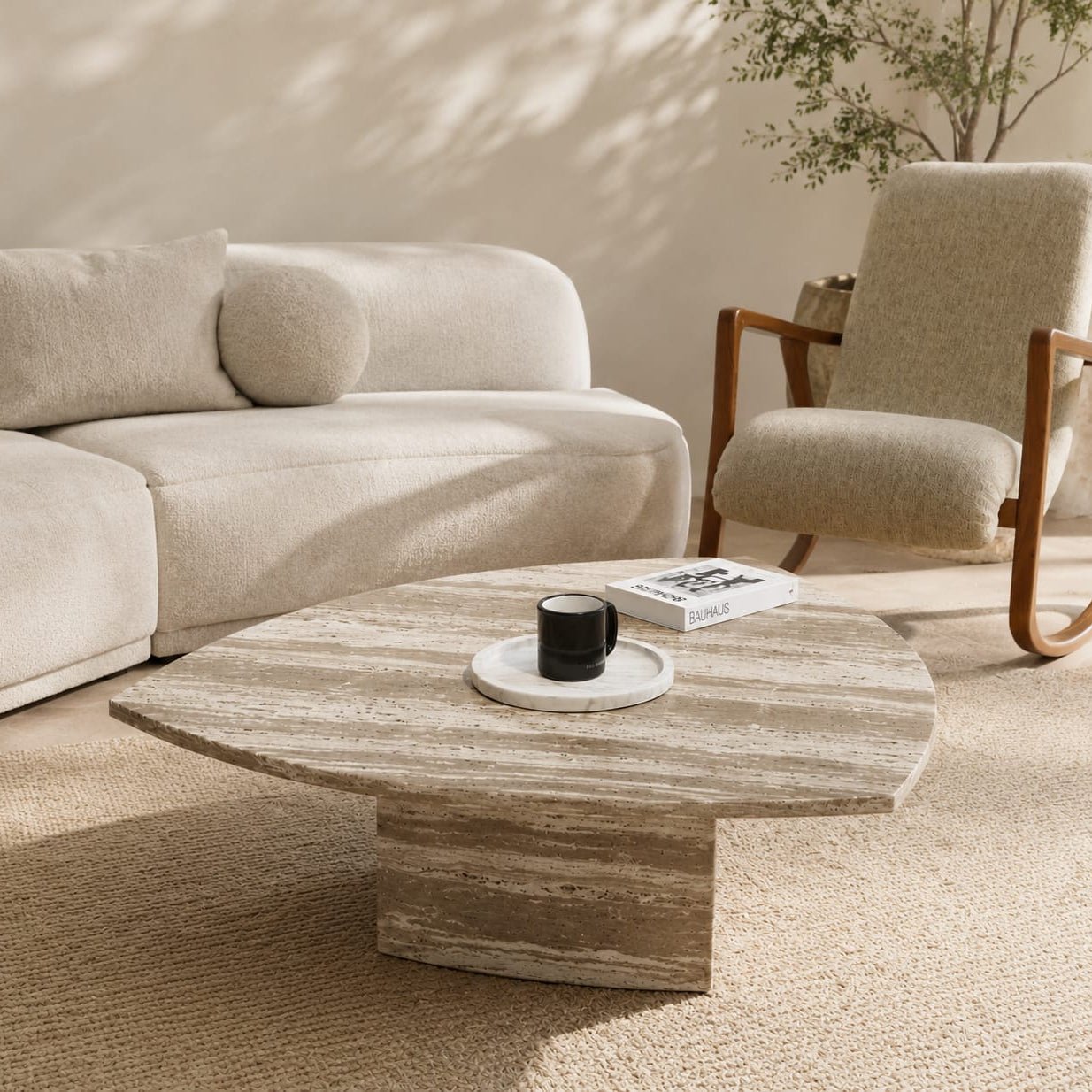 Luxury Travertine Stone Coffee Table - Art and craft furniture