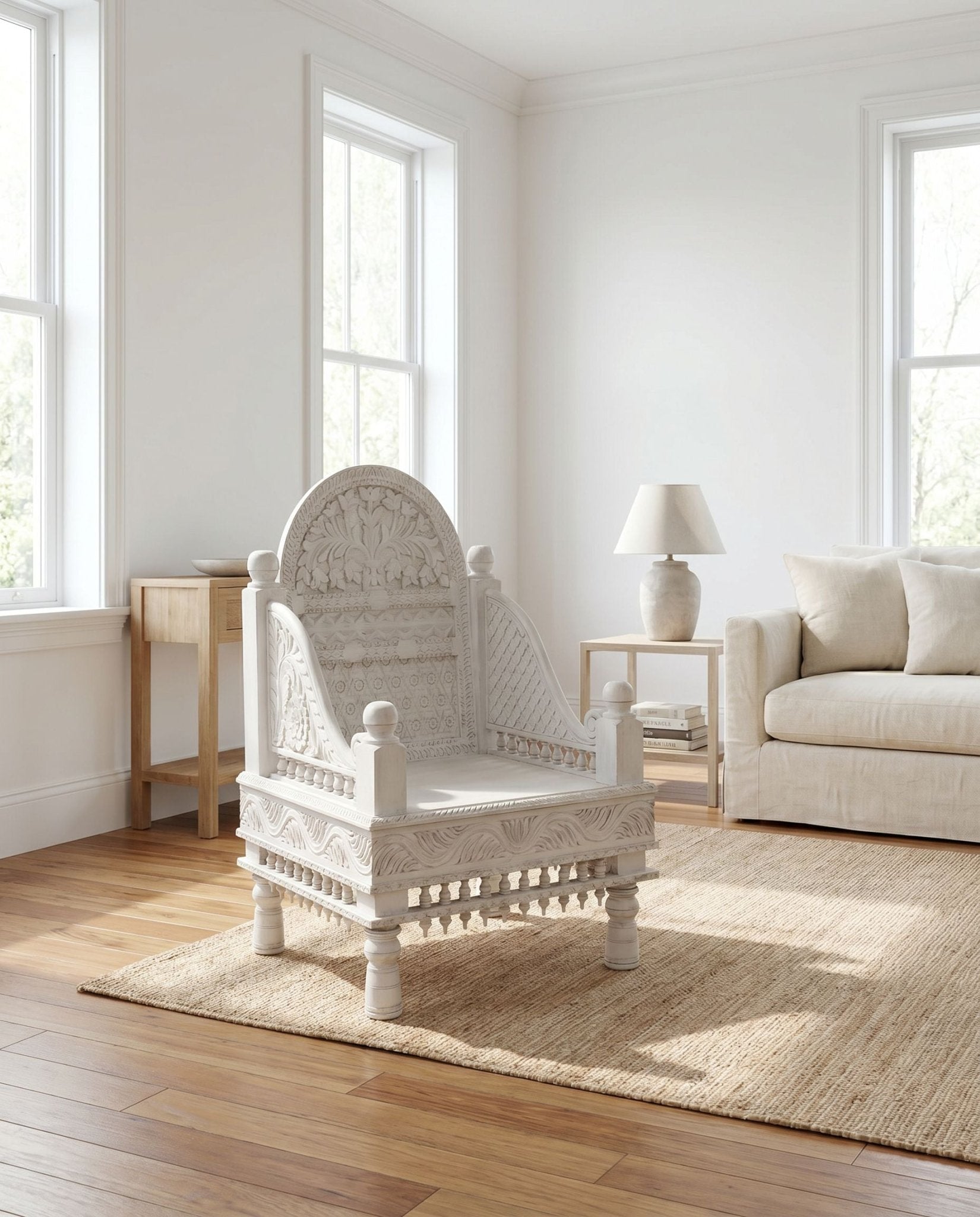 Maharaja Hand Carved Single Seater Wooden Sofa - Art and craft furniture