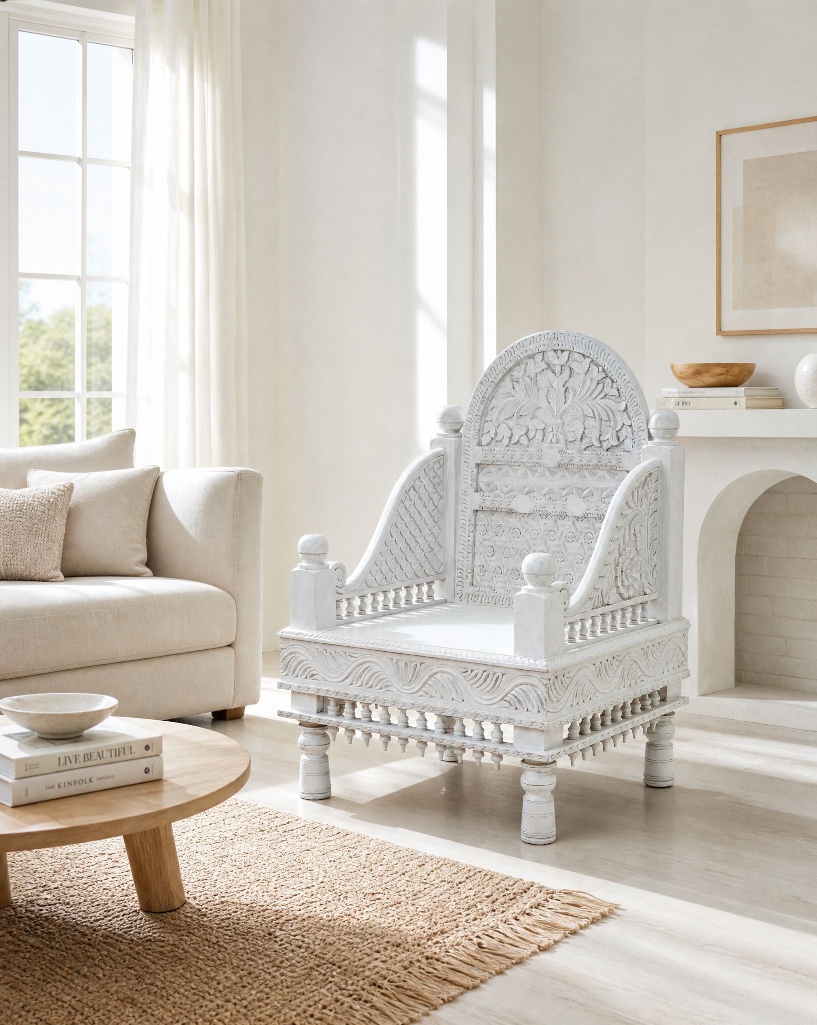 Maharaja Hand Carved Single Seater Wooden Sofa - Art and craft furniture