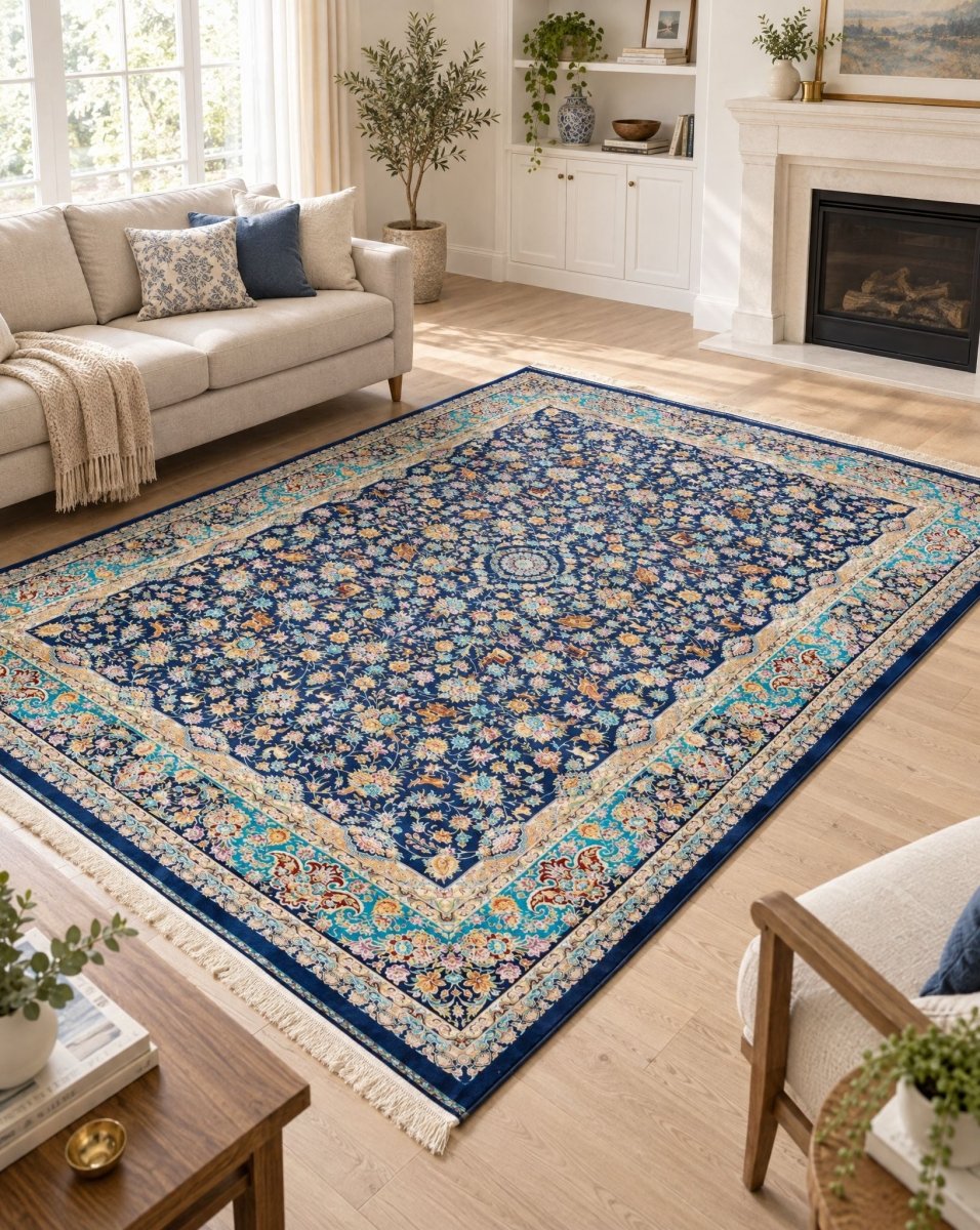 Mahsa Qom Blue Carpet - Art and craft furniture