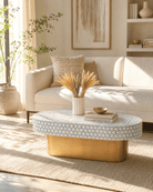 MAJESTIC INLAY OVAL SHAPE COFFEE TABLE - Art and craft furniture