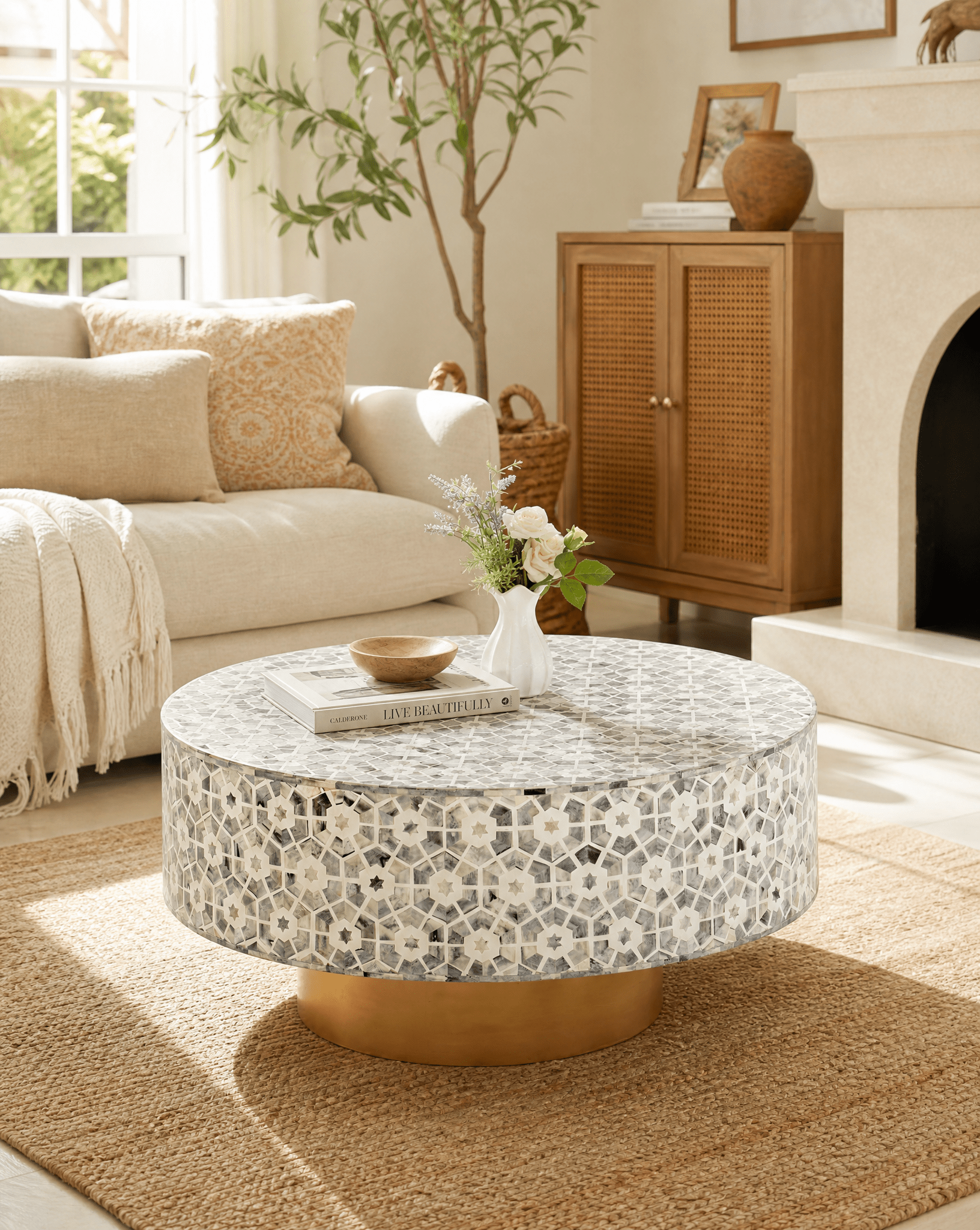 MAJESTIC INLAY ROUND COFFEE TABLE - Art and craft furniture