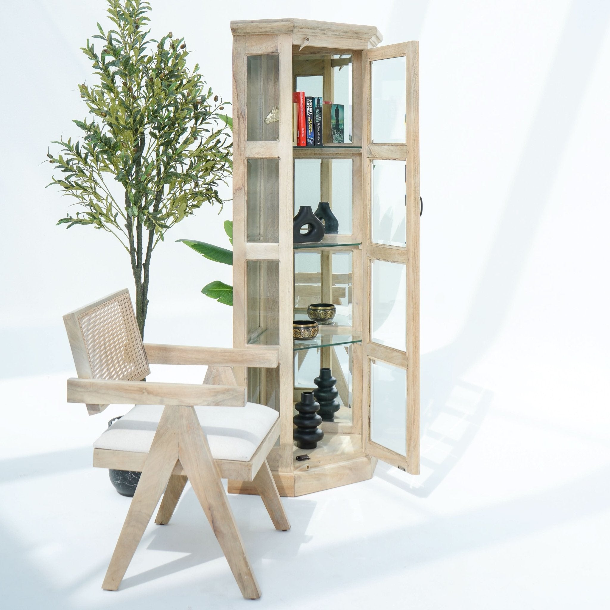 MANGO EDGE GLASS CORNER CABINET - Art and craft furniture