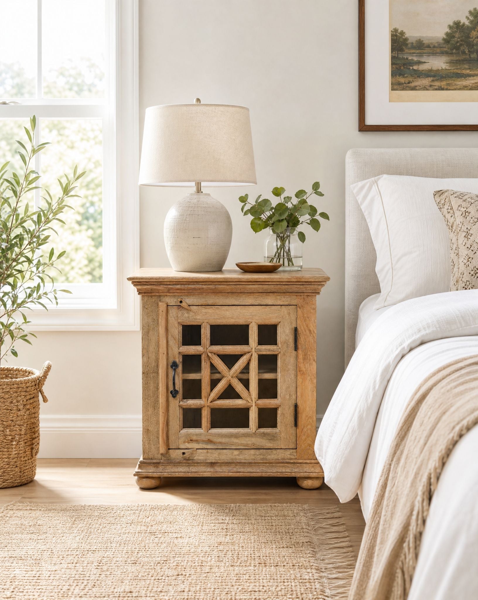 Mango edge One Glass Door Wood Nightstand - Art and craft furniture