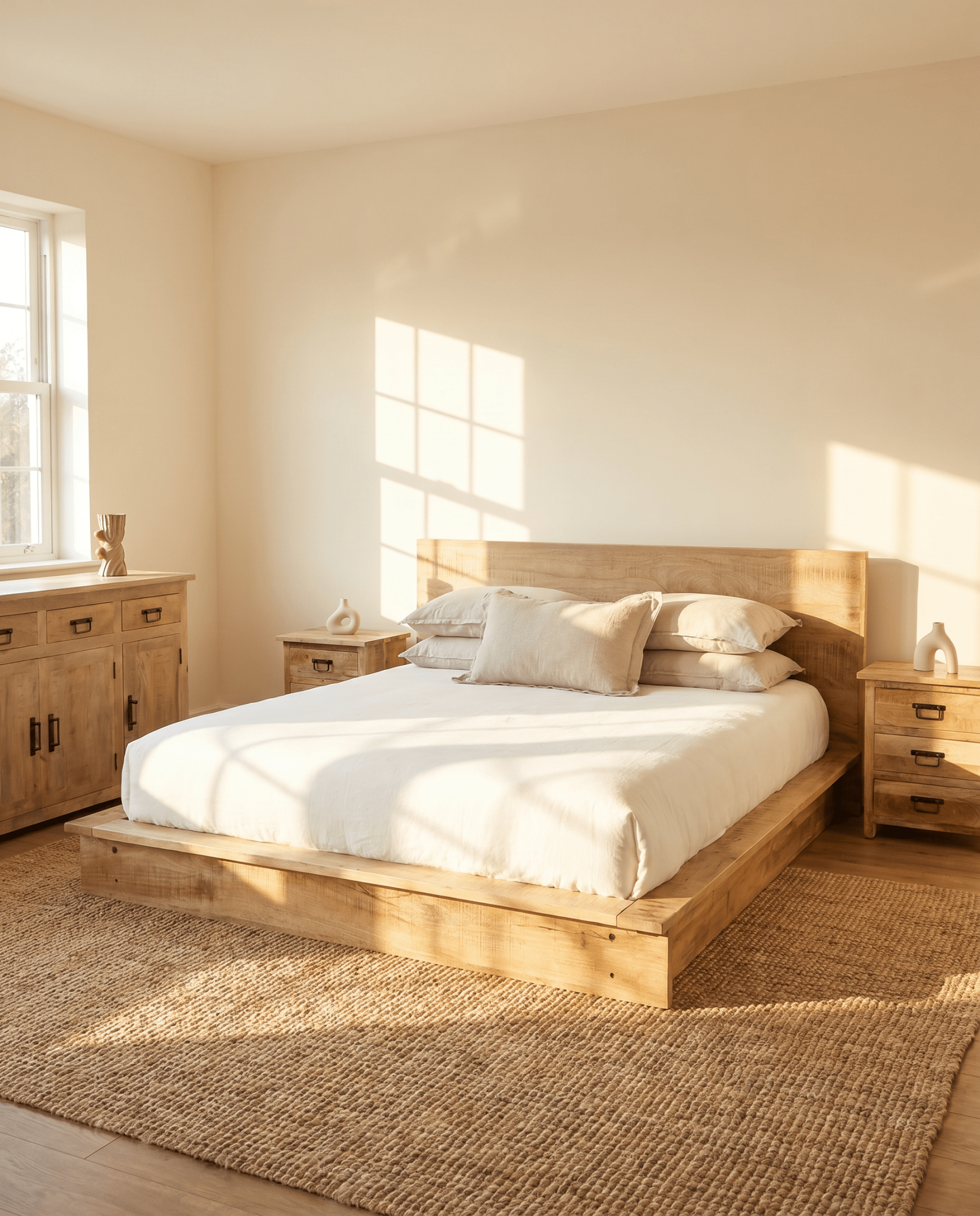 MANGOEDGE JAPANDI STYLE WOODEN BED - Art and craft furniture