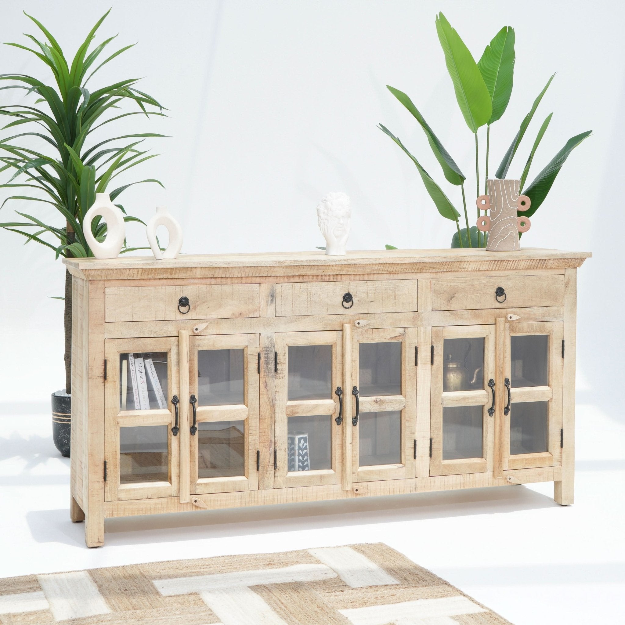 MANGOEDGE SIX GLASS DOOR THREE DRAWERS' SIDEBOARD - Art and craft furniture